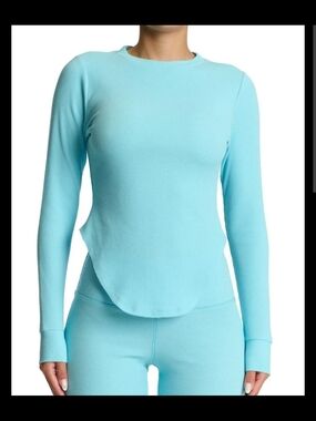 naked wardrobe Sky Blue Ribbed Long-Sleeve Crew Top